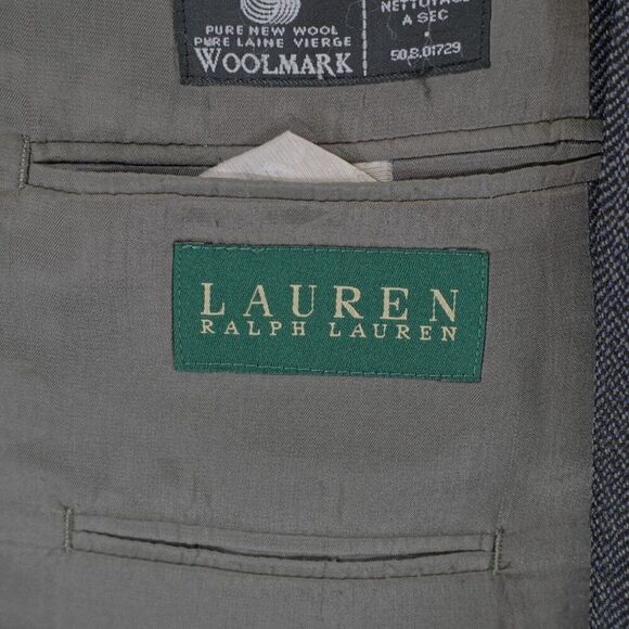 Lauren Ralph Lauren Tweed Wool Blue‎ Gray Herringbone W/ Yellow Windowpane 44S - Picture 8 of 13